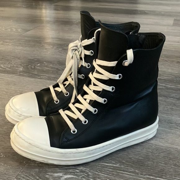 RICK OWENS rubber toecap high-top sneakers. Made in Italy 100% Calf leather - Picture 4 of 10